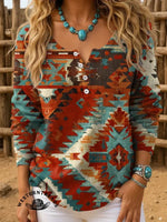 Retro Ethnic Art Print Buttoned Cardigan Sweater