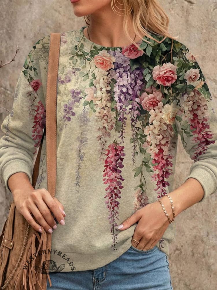 Floral Print Casual Cotton Sweatshirt