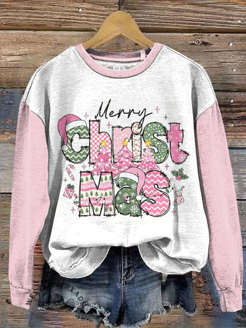 Christmas Art Print Casual Cotton Sweatshirt