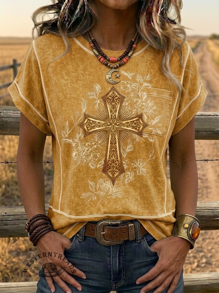 Women's Cross Art Print Casual Top