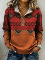 Vintage Aztec Print Casual Half Zip Cotton Sweatshirt