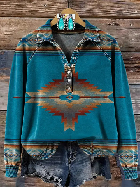 Women's Retro Aztec Print Casual Cotton Sweatshirt