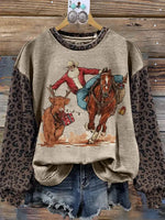 Vintage Contrast Print Leopard Print Christmas Sweatshirt