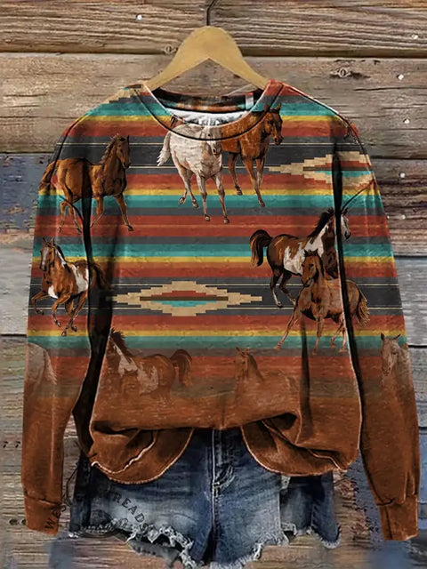 Retro Western Art Casual Cotton Sweatshirt