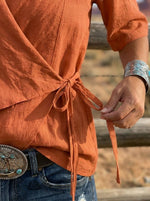 Vintage Art Tie-up Cotton And Linen Shirt