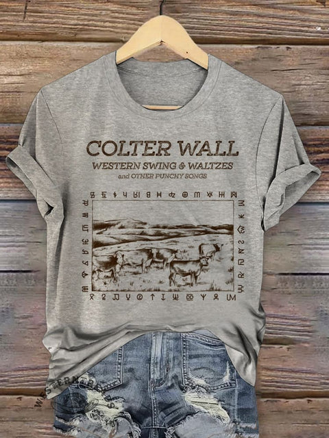 Retro Western Art Print Casual T-shirt