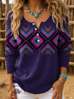 Retro Aztec Art Print Buttoned Cardigan Sweater