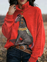 Retro Horse Western Printed Button-up Sweatshirt