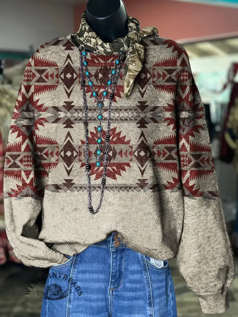Women's Aztec Art Print Casual Sweater