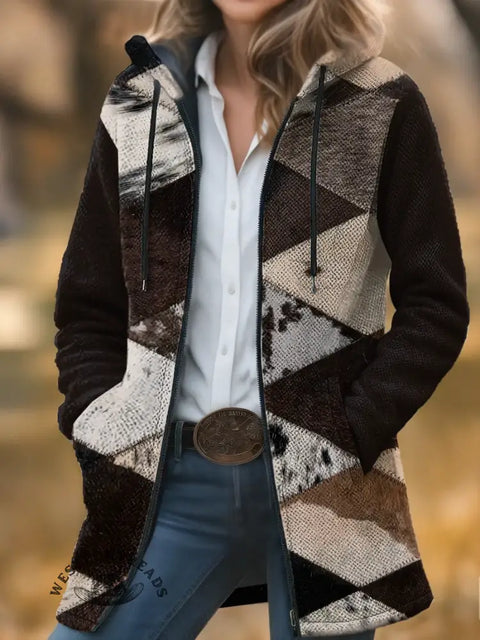 Retro Pattern Unisex Plush Thick Long-Sleeved Cardigan Coat