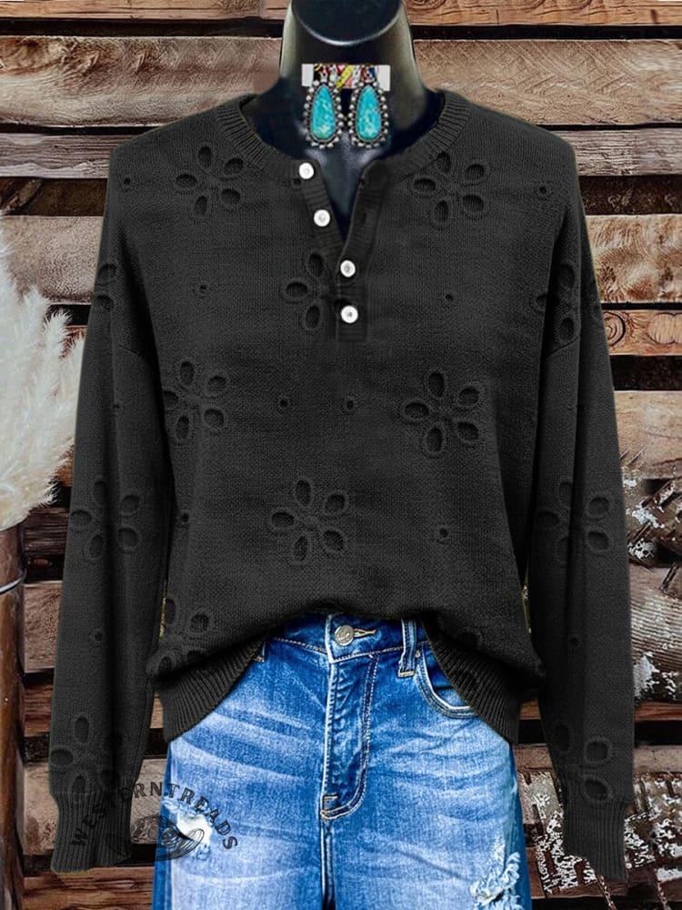 Floral Pattern Art Print Buttoned Cardigan Sweater