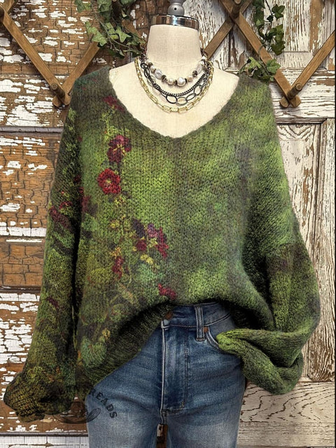 Women's Art Print Casual Pullover Sweater