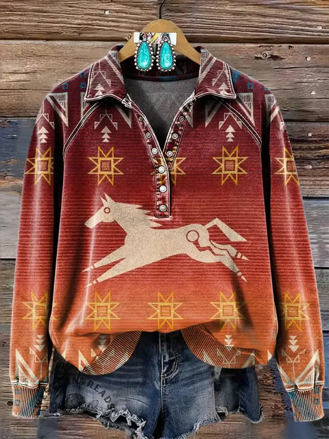 Women's Native Aztec Print Casual Cotton Sweatshirt