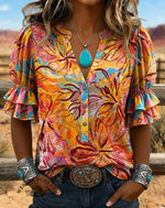 Vintage Floral Art Print Comfortable Summer Fabrics Casual Shirt