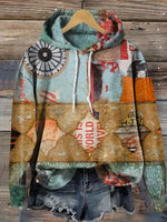 Vintage Art Print Casual Cotton Hooded Sweatshirt