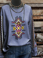 Vintage Aztec Art Print Casual Cotton Sweatshirt