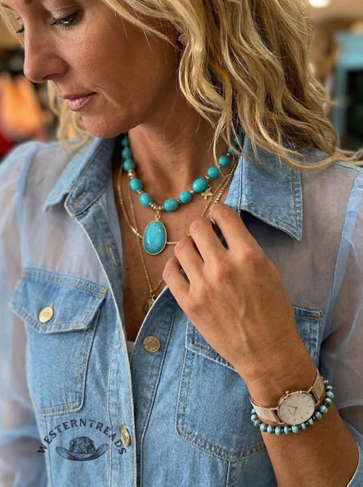 Vintage Denim Sheer Mesh Long Sleeve Button Shirt