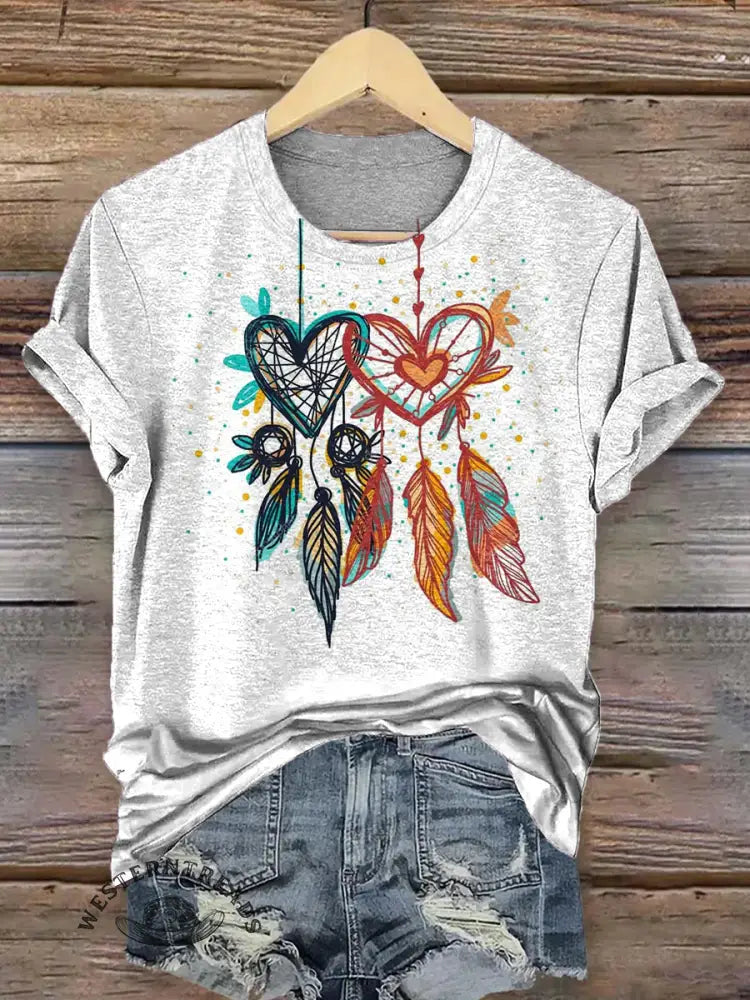 Heart-shaped Dreamcatcher Print Classic Short-sleeved T-shirt