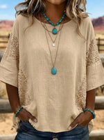Women's Solid Color Lace Patchwork casual Shirt
