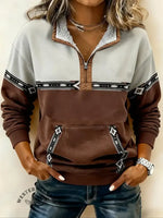 Women's Vintage Aztec Print Half-zip Cotton Sweatshirt