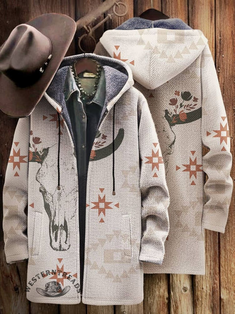 West Print Unisex Plush Thick Long-sleeved Cardigan Coat