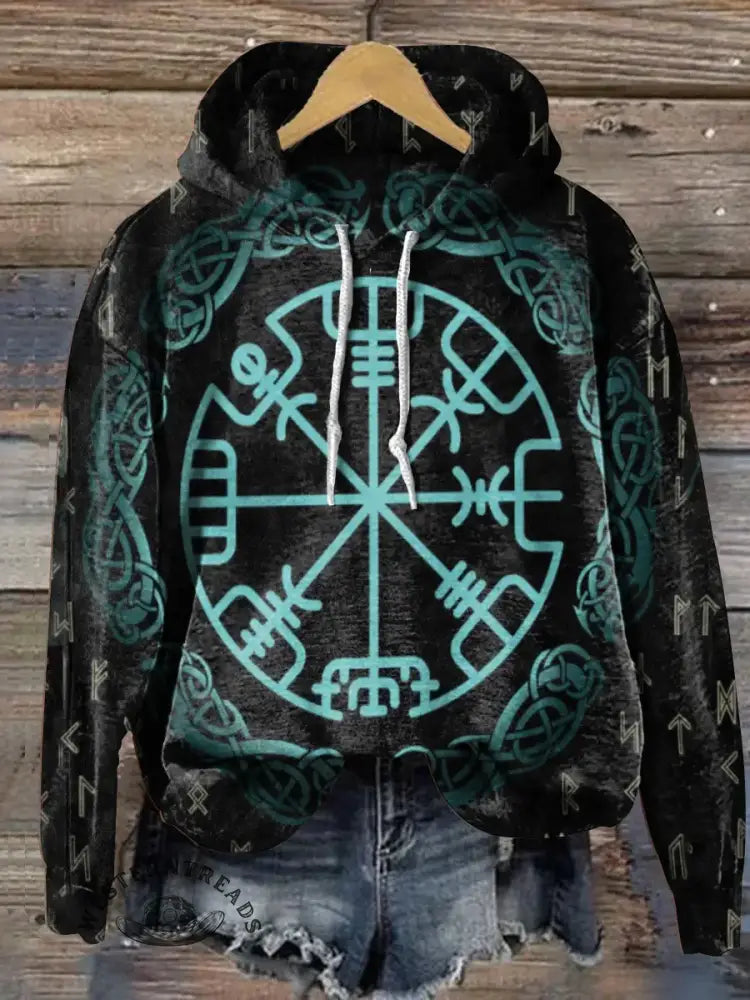 Vintage Art Print Casual Cotton Hooded Sweatshirt