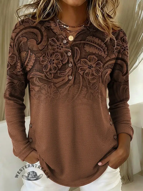 Women's Retro Floral Print Casual Cotton Shirt