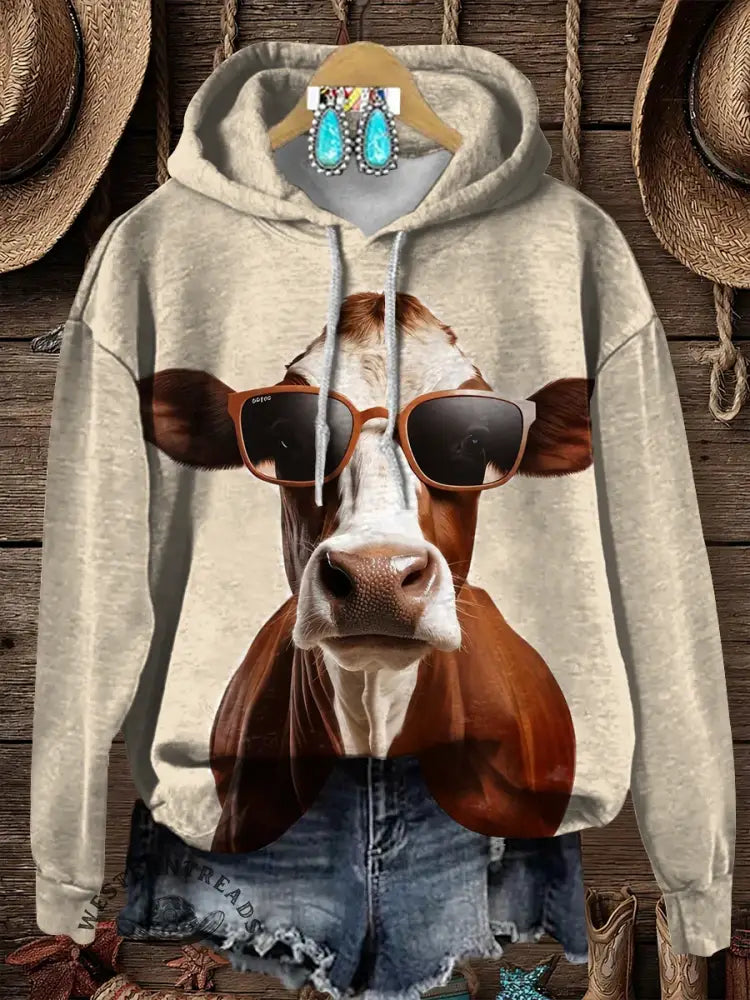 Cool Cow Print Cotton Casual Hoodie Sweatshirt