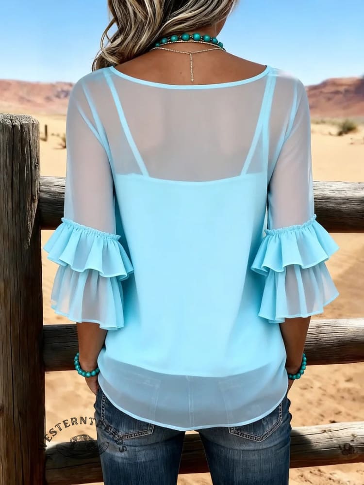 Women's Vintage Patchwork Chiffon Tank Top Two-piece Set Casual Shirt