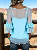 Women's Vintage Patchwork Chiffon Tank Top Two-piece Set Casual Shirt