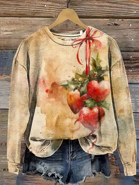 Christmas Heart Casual Cotton Sweatshirt