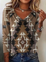 Women's Vintage Aztec Art Print Cowl Neck Top