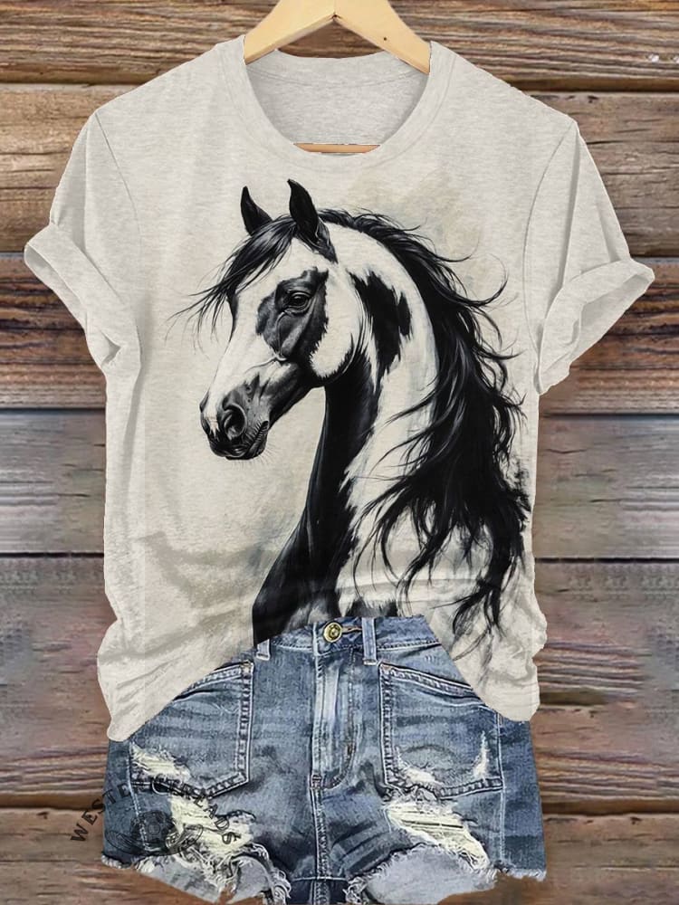 Horse art Print Casual T-shirt