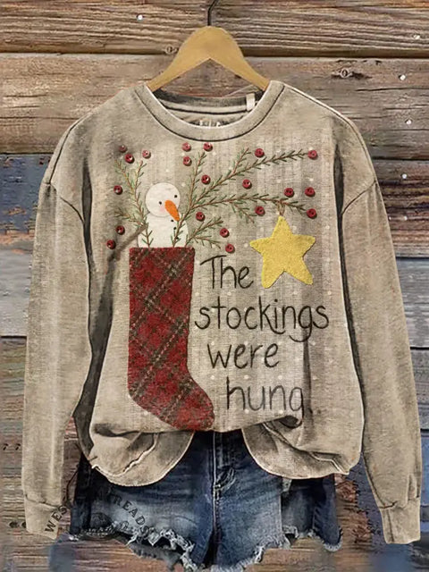 Retro Christmas Socks Casual Cotton Sweatshirt