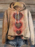 Vintage Heart Art Print Casual Cotton Hooded Sweatshirt