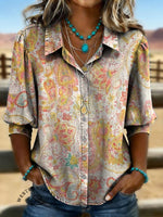 Vintage Floral Prints Casual Cotton Shirt