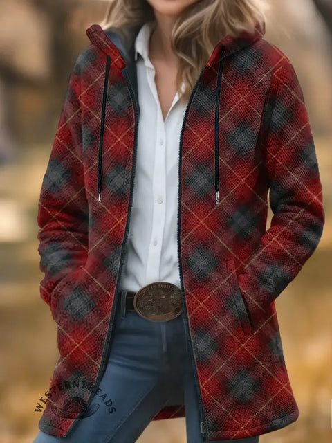 Plaid Print Unisex Plush Thick Long-Sleeved Cardigan Coat