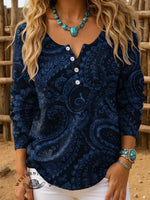 Retro Floral Art Print Buttoned Cardigan Sweater