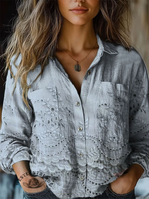 Women's Floral Print Casual Long Sleeve Comfortable Cotton Shirt