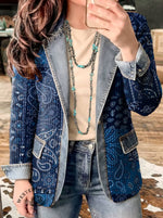 Paisley Print Patchwork Denim Sweater