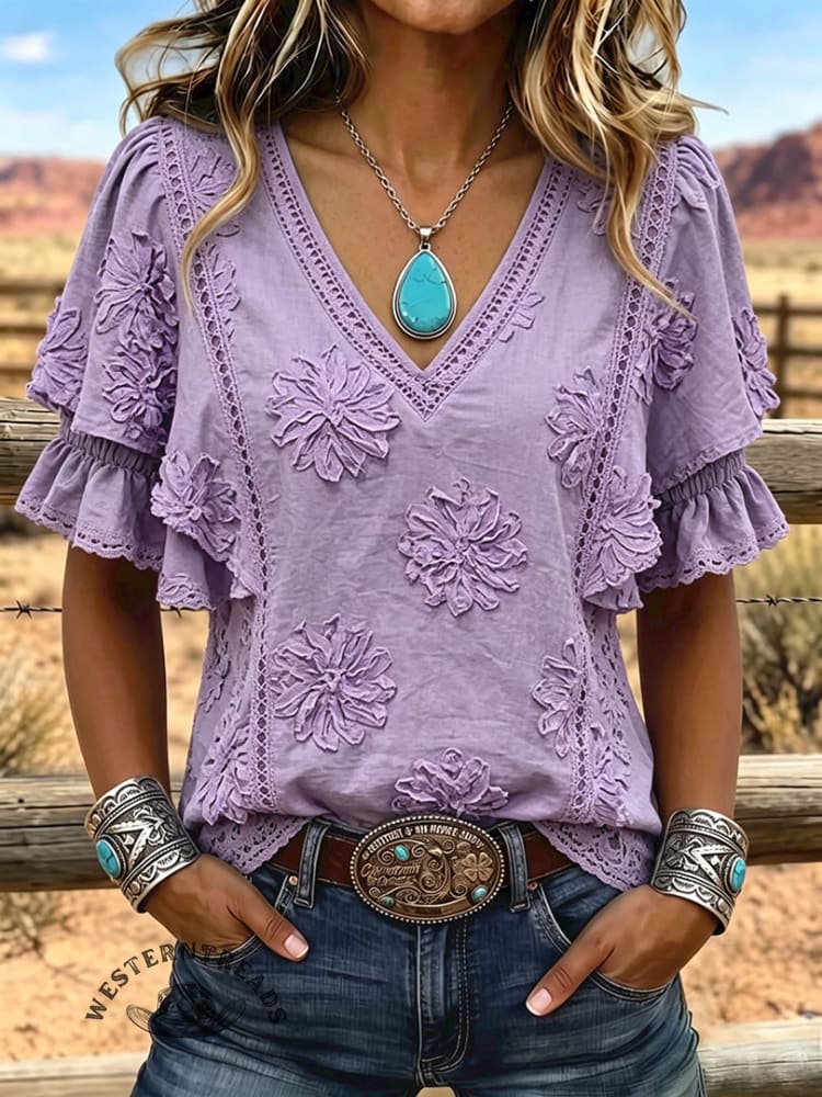 Women's Vintage Art Print Puff Sleeve Casual Shirt