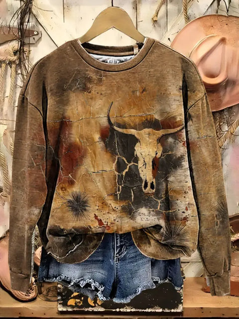 Retro Western Art Casual Cotton Sweatshirt