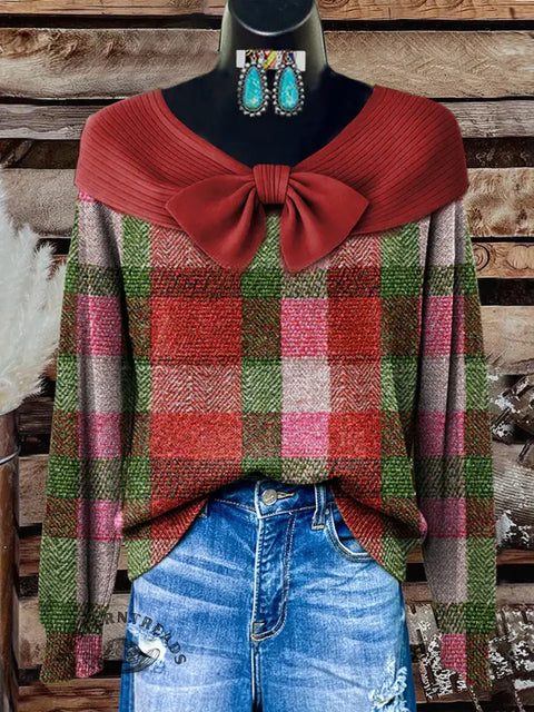 Women's Christmas plaid Print Casual Sweater