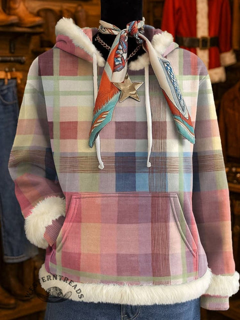 Pink Checkered Print Casual Sweatshirt