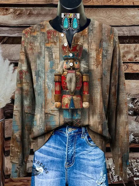 Retro Print Buttoned Cardigan Sweater