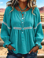 Women's Vintage Cutwork Patchwork Casual Shirt
