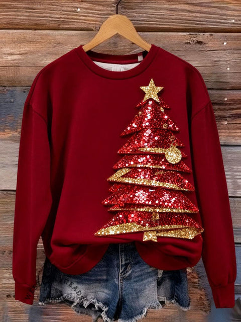 Christmas Art Print Casual Cotton Sweatshirt