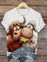 Retro Funny Animals Art Print Casual T-shirt