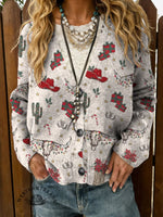 Vintage Western Print Buttoned Cardigan Sweater
