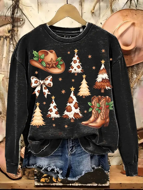 Western Christmas Art Casual Cotton Sweatshirt